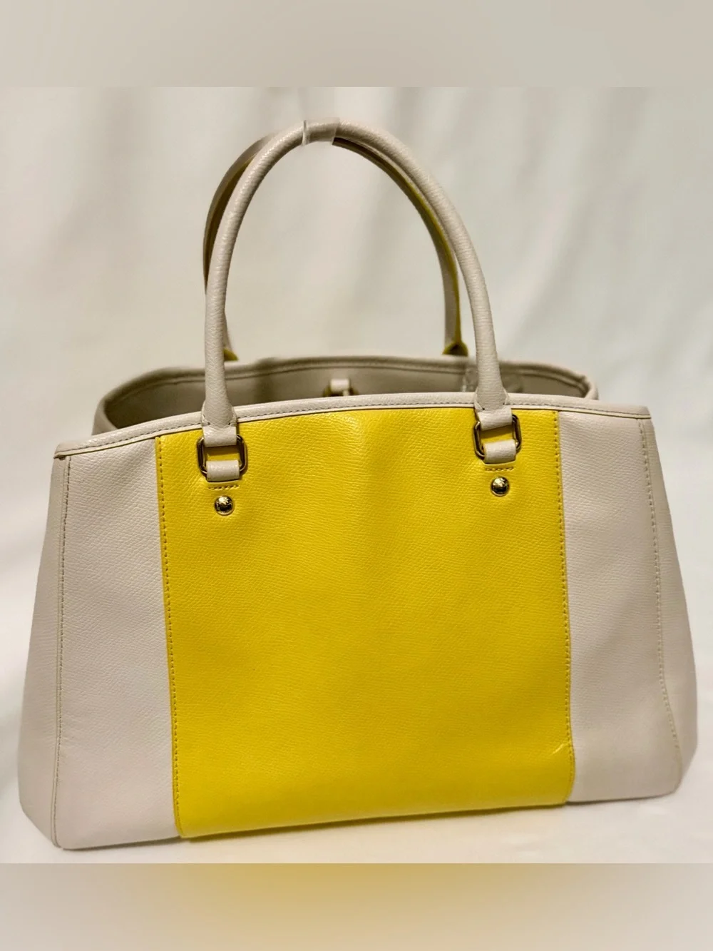 Coach Margot Carryall Bicolor Leather Yellow Chalk Large Satchel Bag